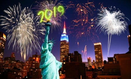 Times Square and Lady Liberty Welcome New Years' Eve